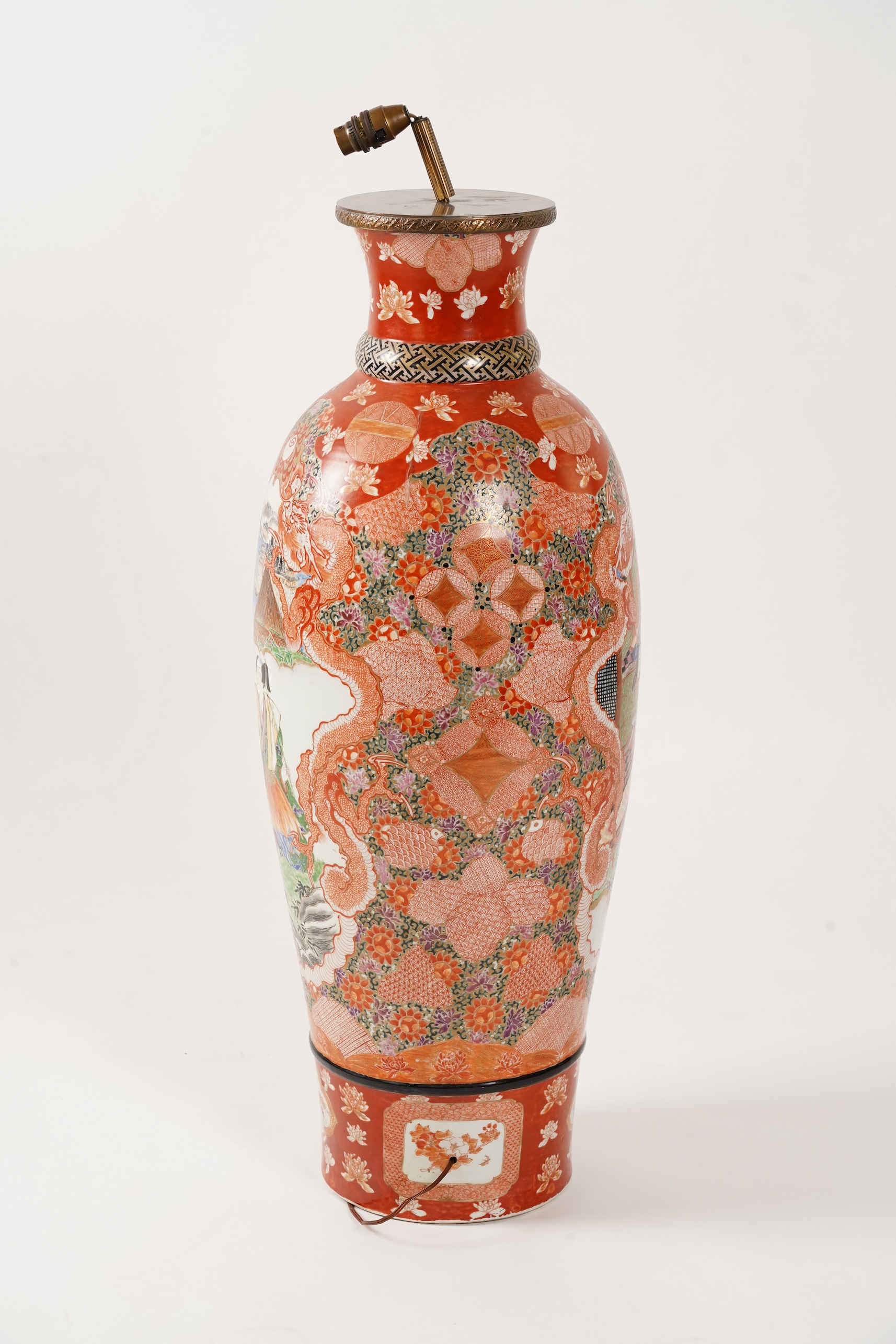 A massive Japanese Kutani vase, late 19th century, mounted as a lamp